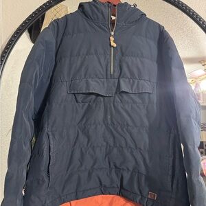 L.L. Bean Navy Hooded Pullover Puffer with Orange Lining